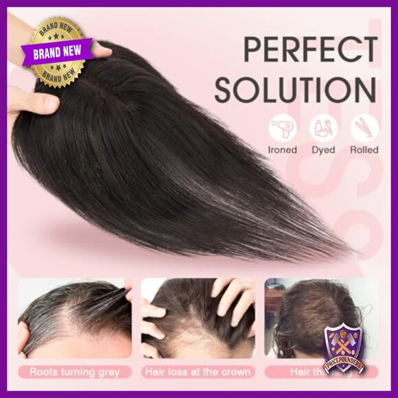 Human Hair Topper 11 Inch Clip In with Bangs Lace Base for Thinning Hair main image 3